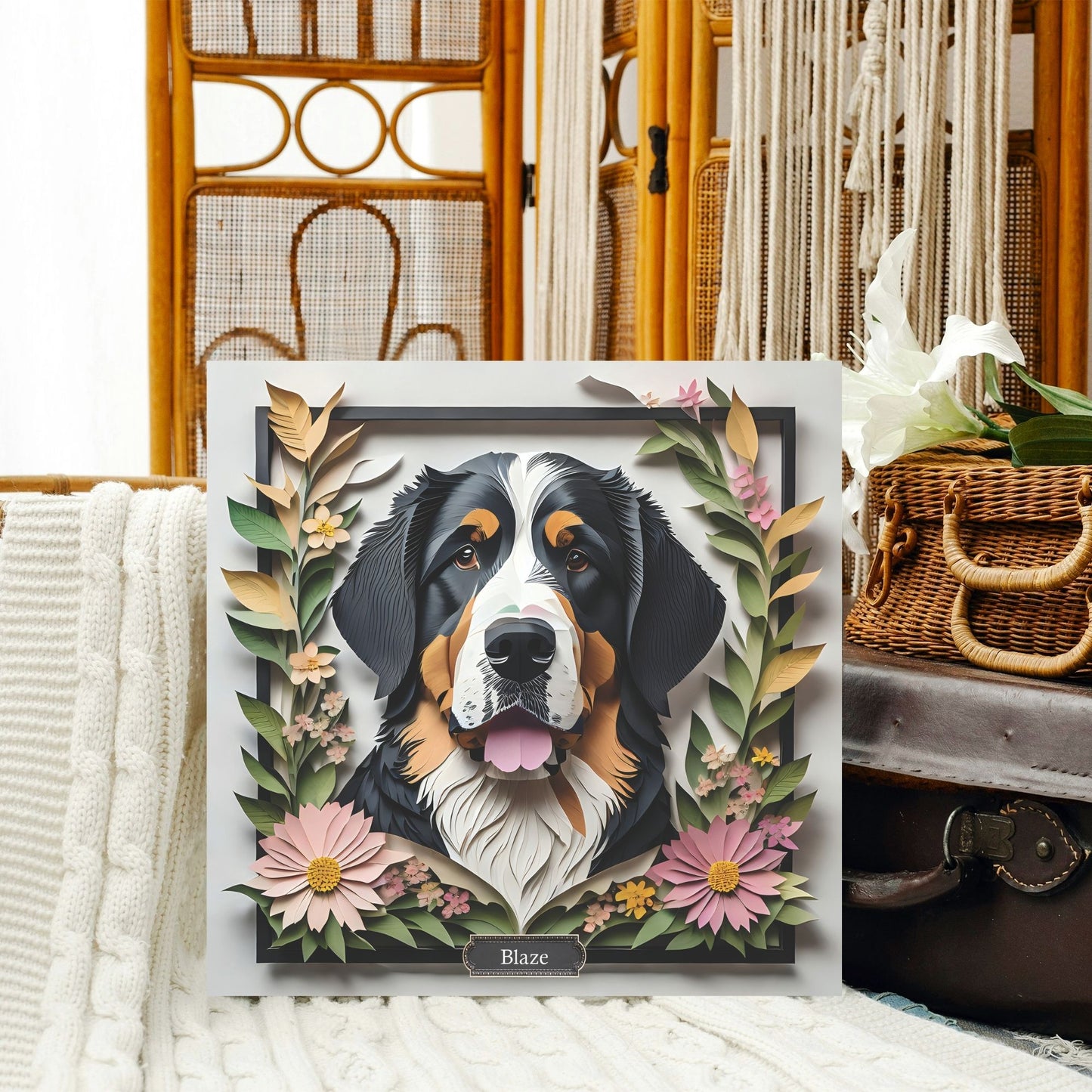 Bernese Mountain Dog Canvas Print - Vibrant Floral Design for Modern Home