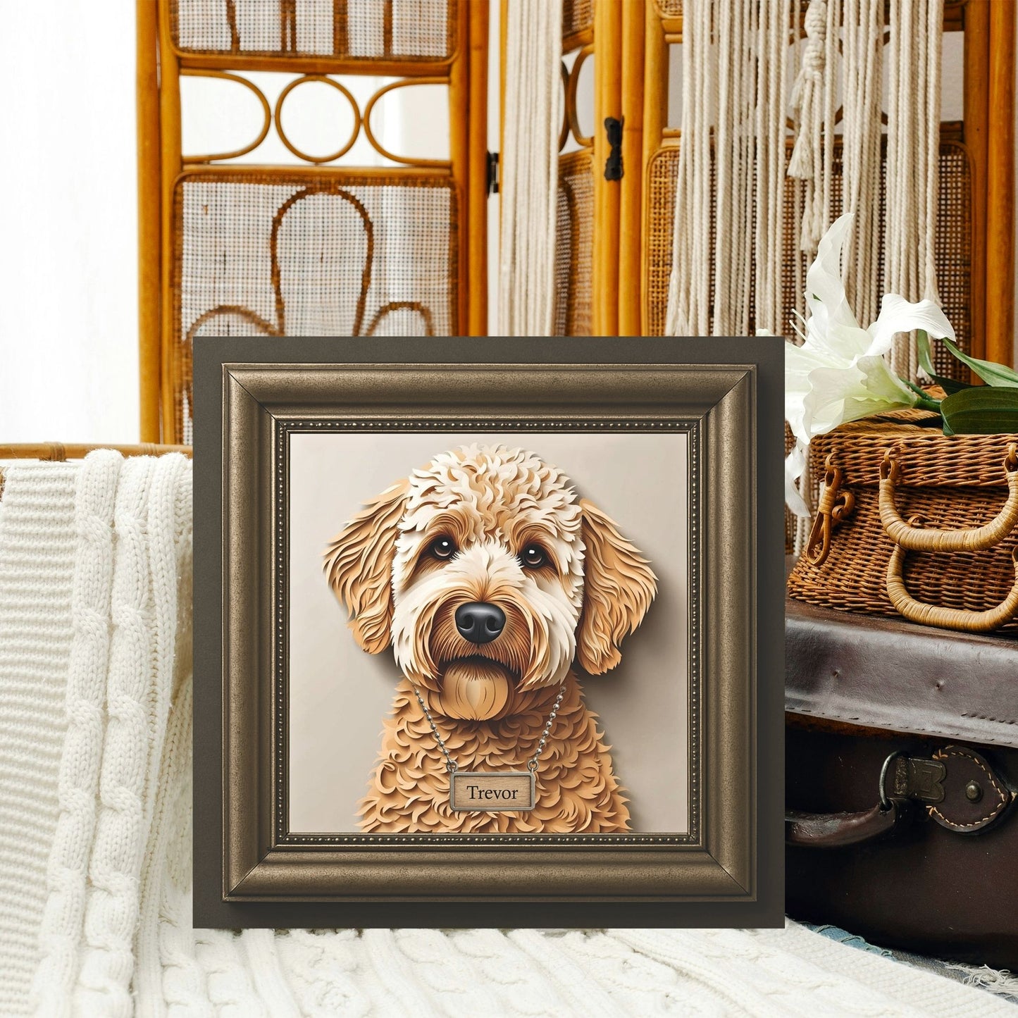 Golden Doodle Portrait in a Faux Classic Frame - 3D Illusion Canvas Print