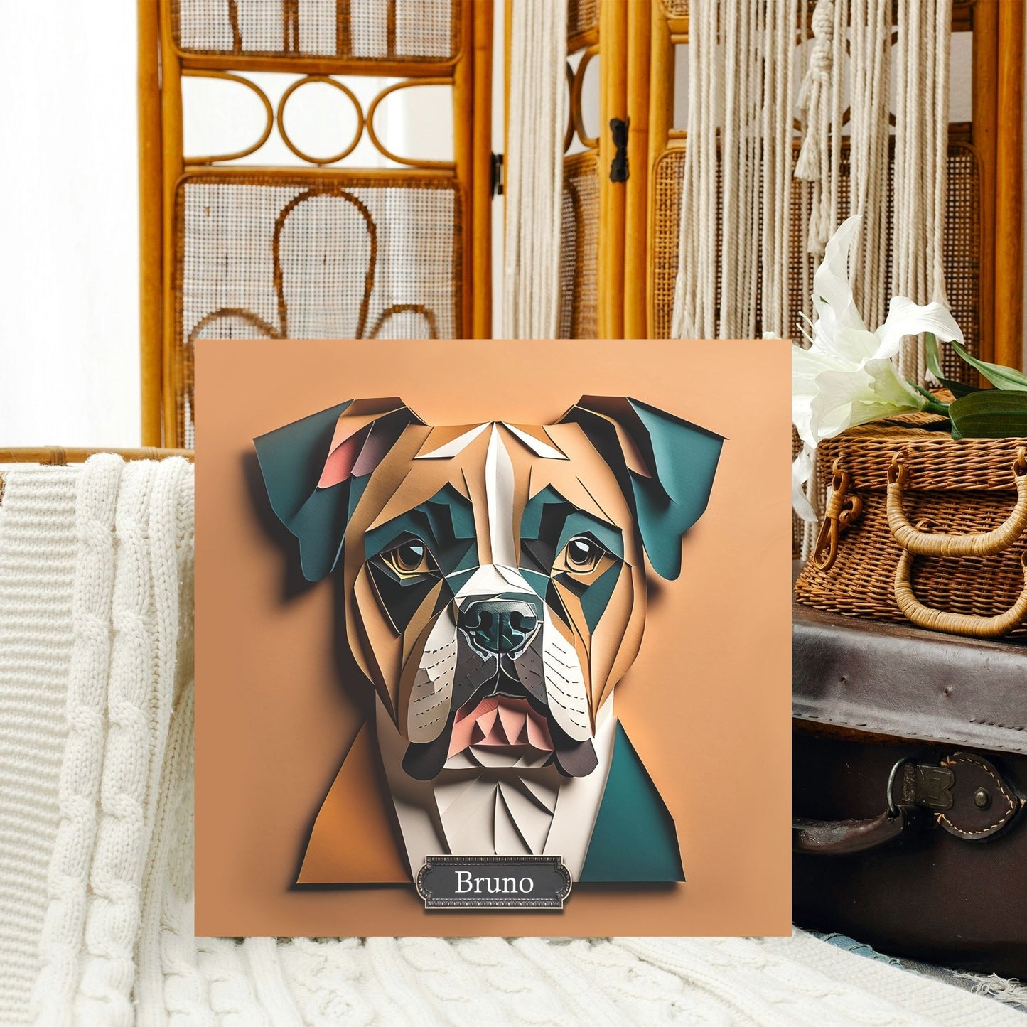 Boxer Portrait in Faux Craft Art Style - Boxer Owner Home Decor or Memorial Gift