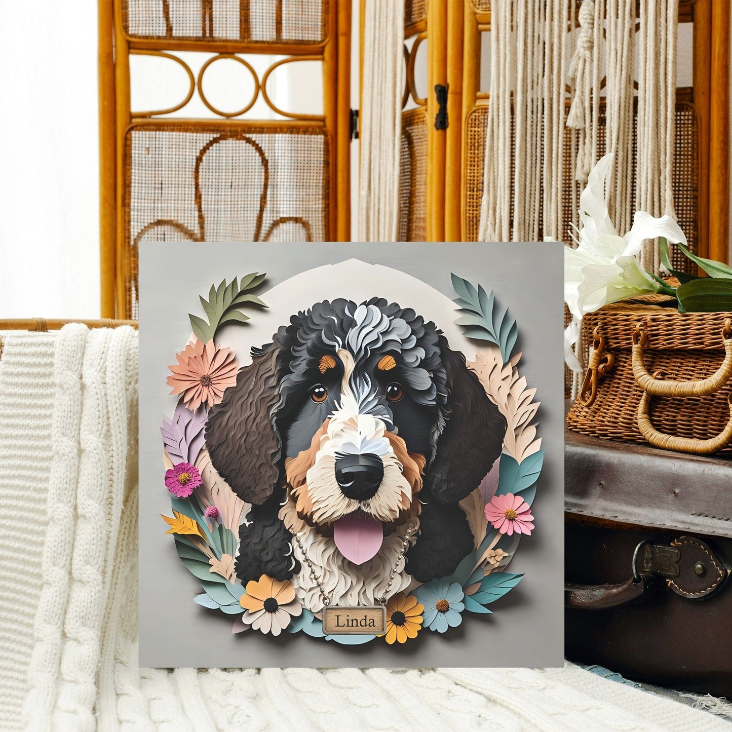 3D Illusion Bernedoodle Wall Art