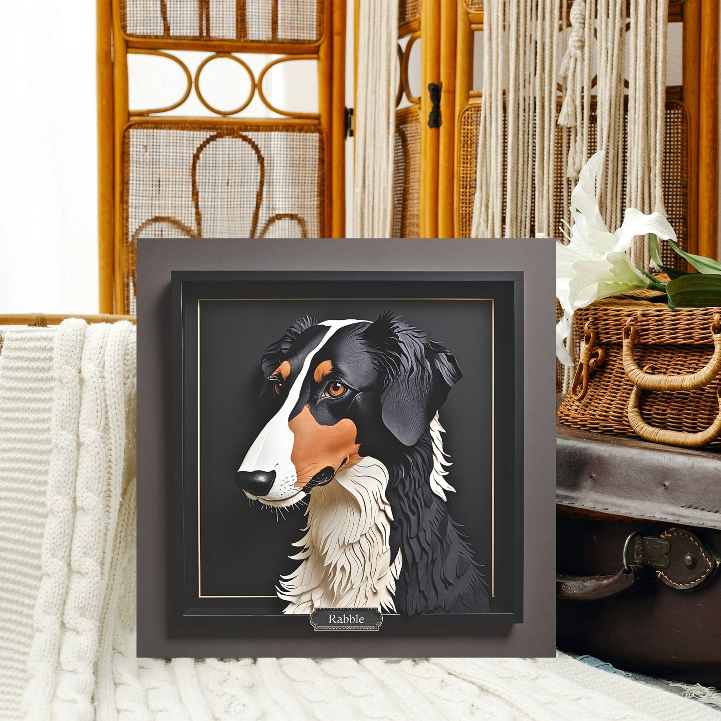 Classic Borzoi Dog Portrait - 3D Illusion Wall Art for Home Decor or Memorial Gift