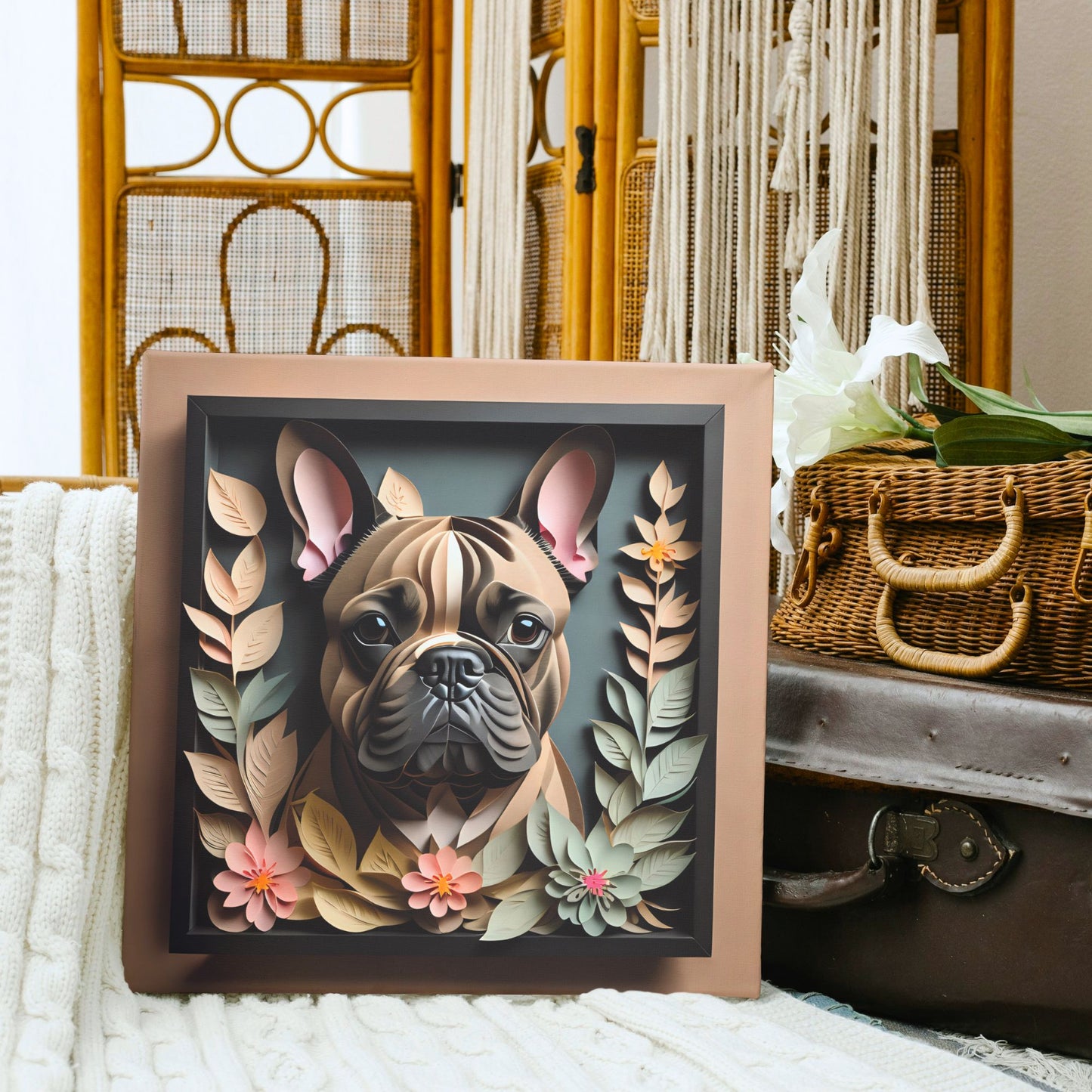 French Bulldog Print - Faux 3D Papercut Illusion Art for Sophisticated Home Decor