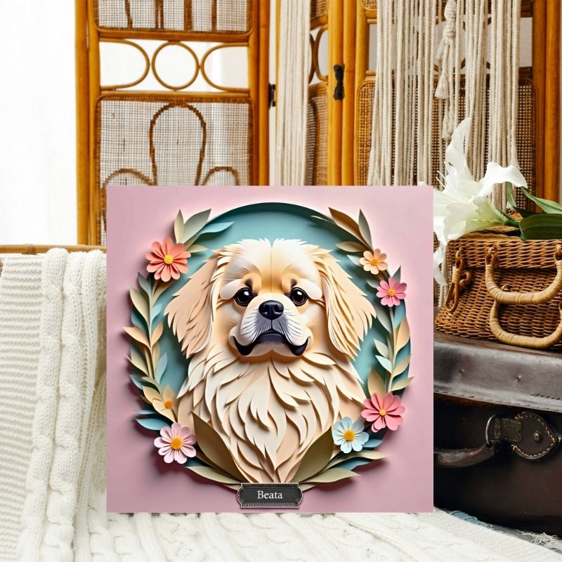 Cream Pekingese Dog Wall Art - Pekingese Dog Memorial Gift or Decor