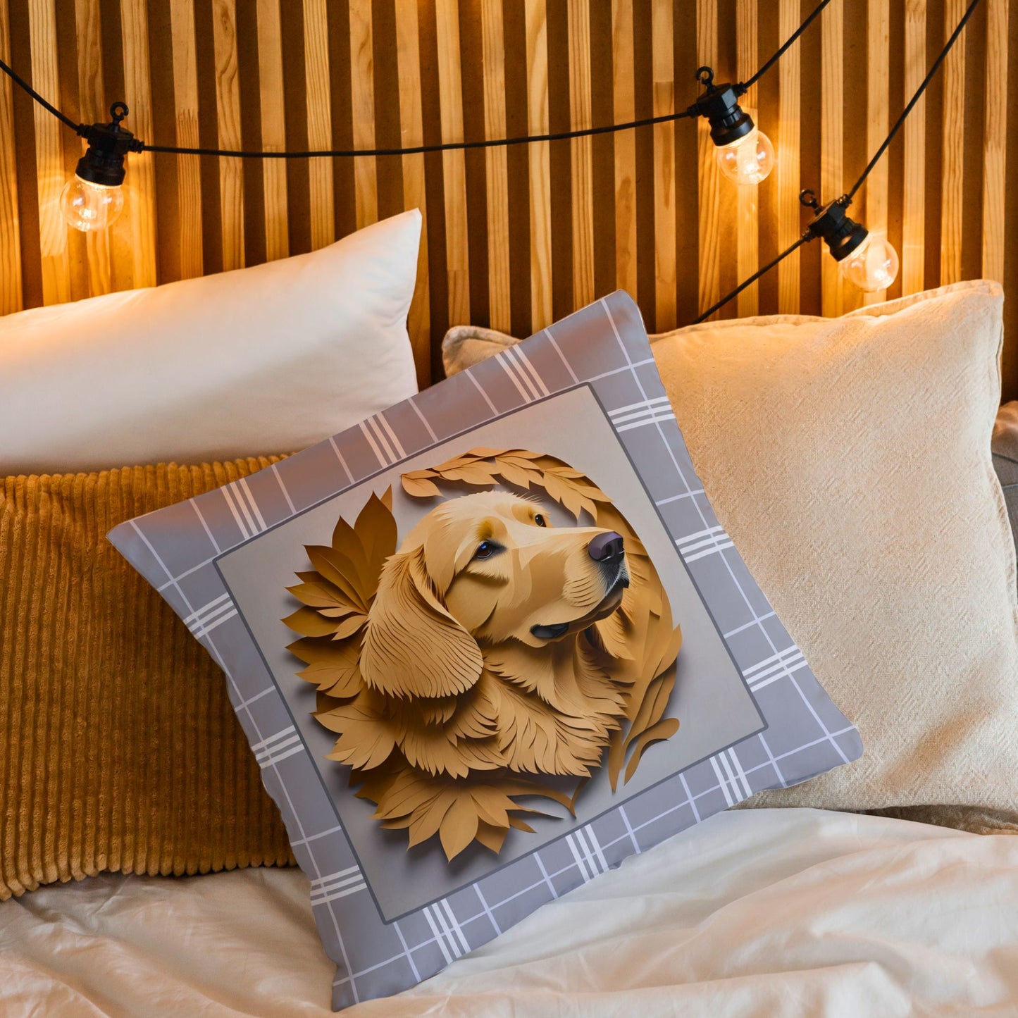 Golden Retriever Gray Plaid Pillow, Golden Retriever Gifts and Home Decor, Golden Retriever Owner Birthday or Housewarming Gift