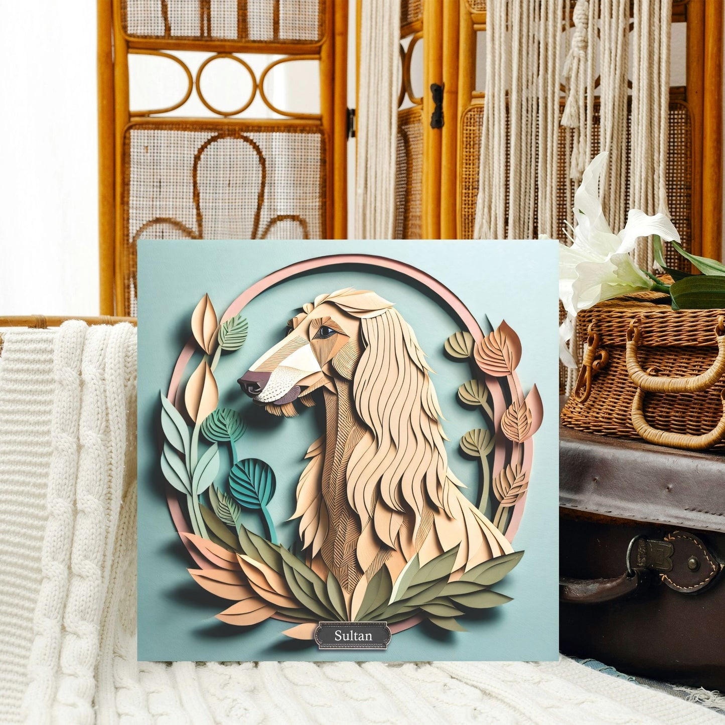 Afghan Hound Portrait in Pastels - 3D Illusion Dog Lover Wall Art