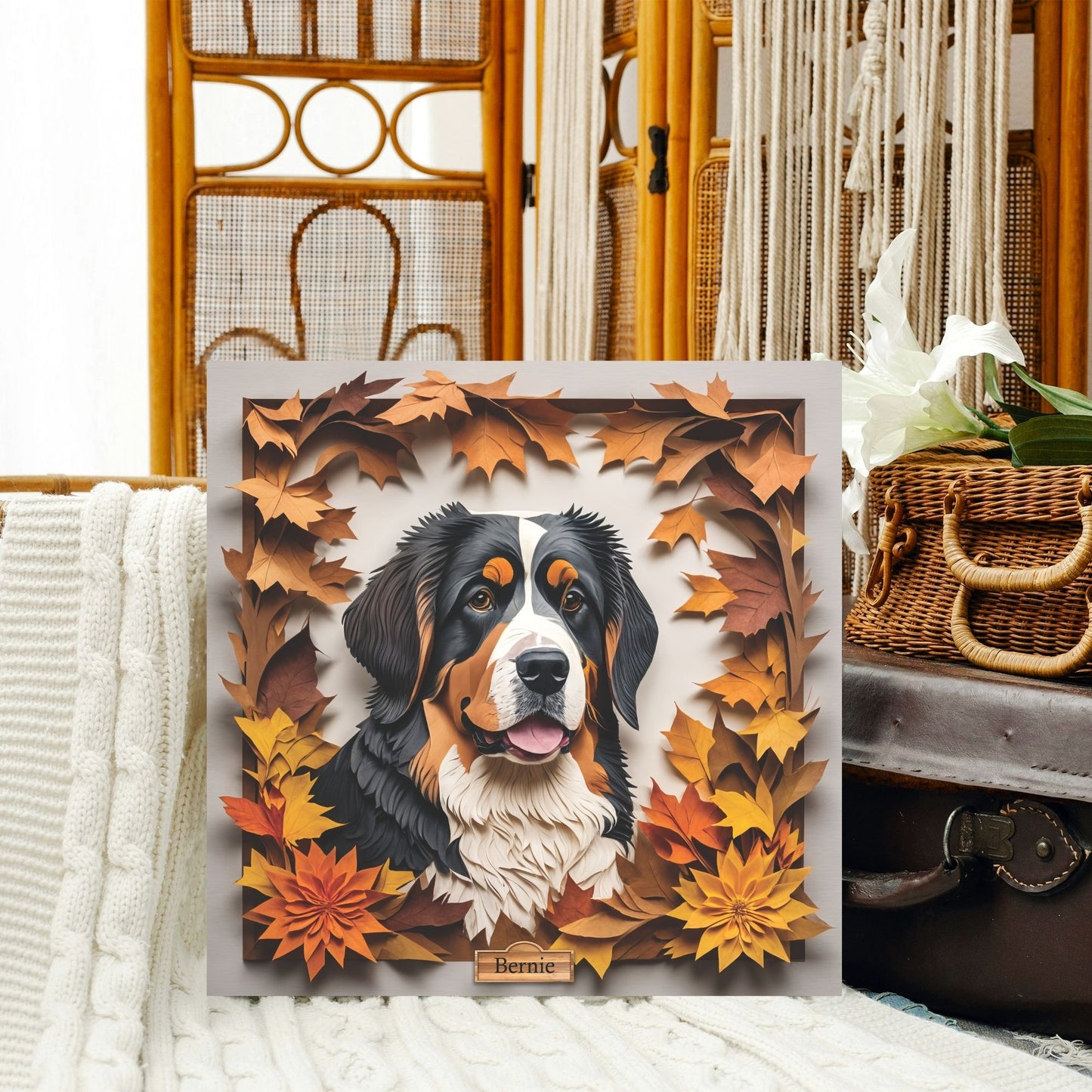Bernese Mountain Dog Fall Portrait Print