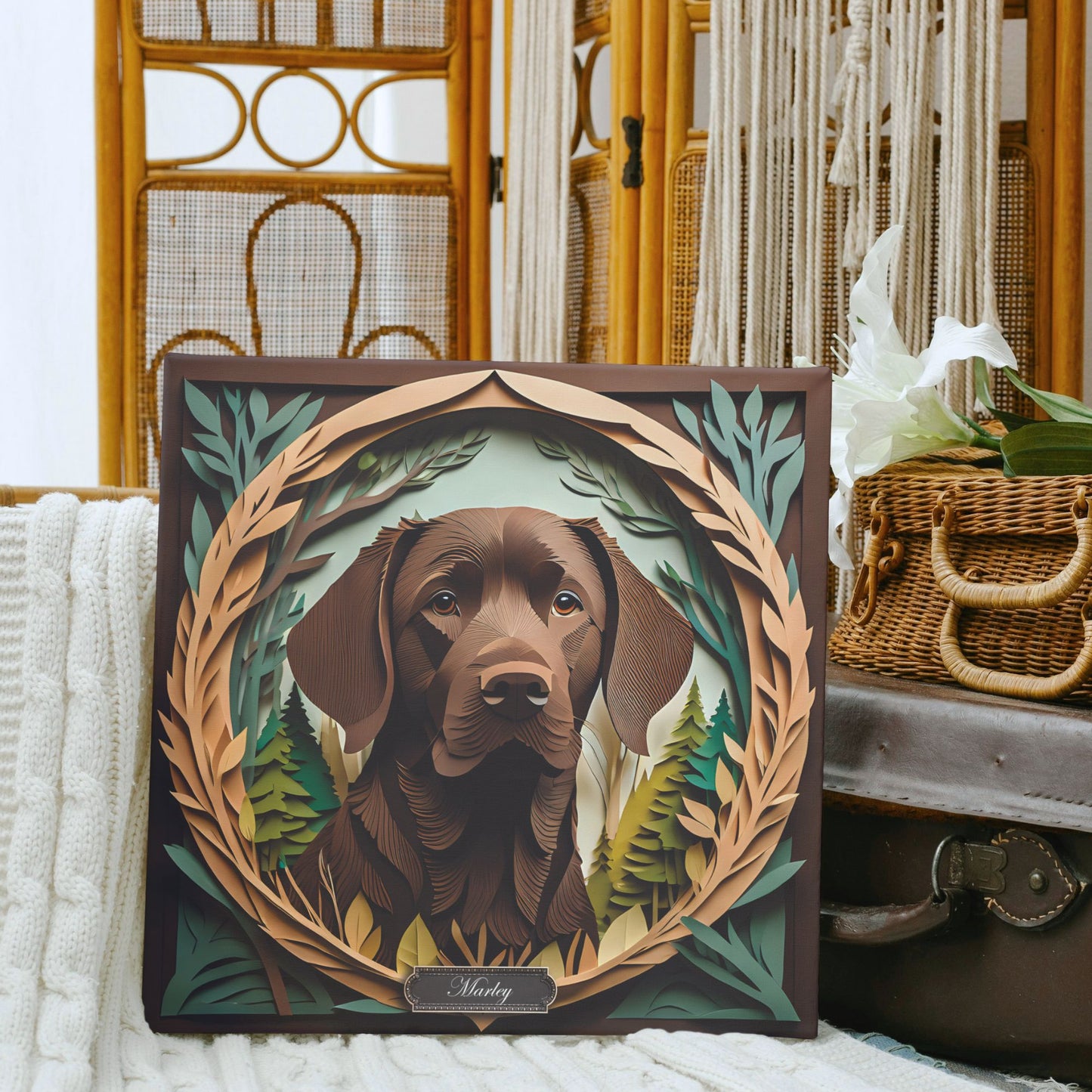 Chocolate Labrador Nature-Framed Canvas with Name Personalization