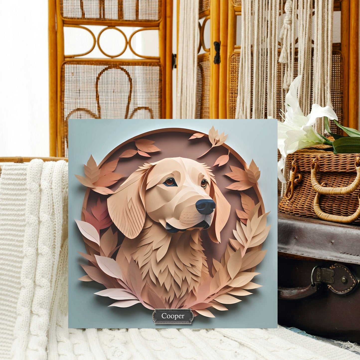 Golden Retriever Portrait in Brown Leaves - Golden Retriever Memorial Canvas