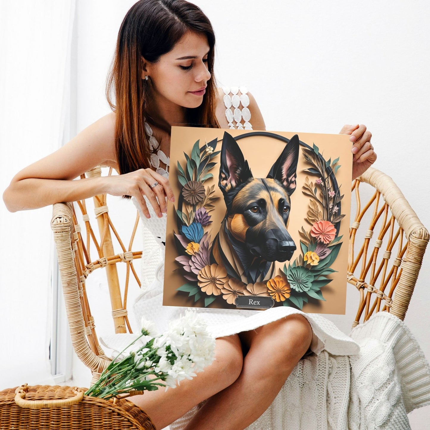 Belgian Malinois Canvas Art, Vintage Papercut Imitation Design