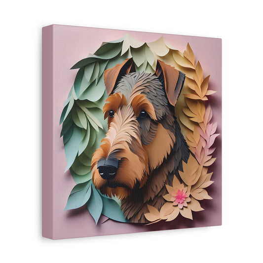 Airedale Terrier 3D Illusion Portrait on Pink Background