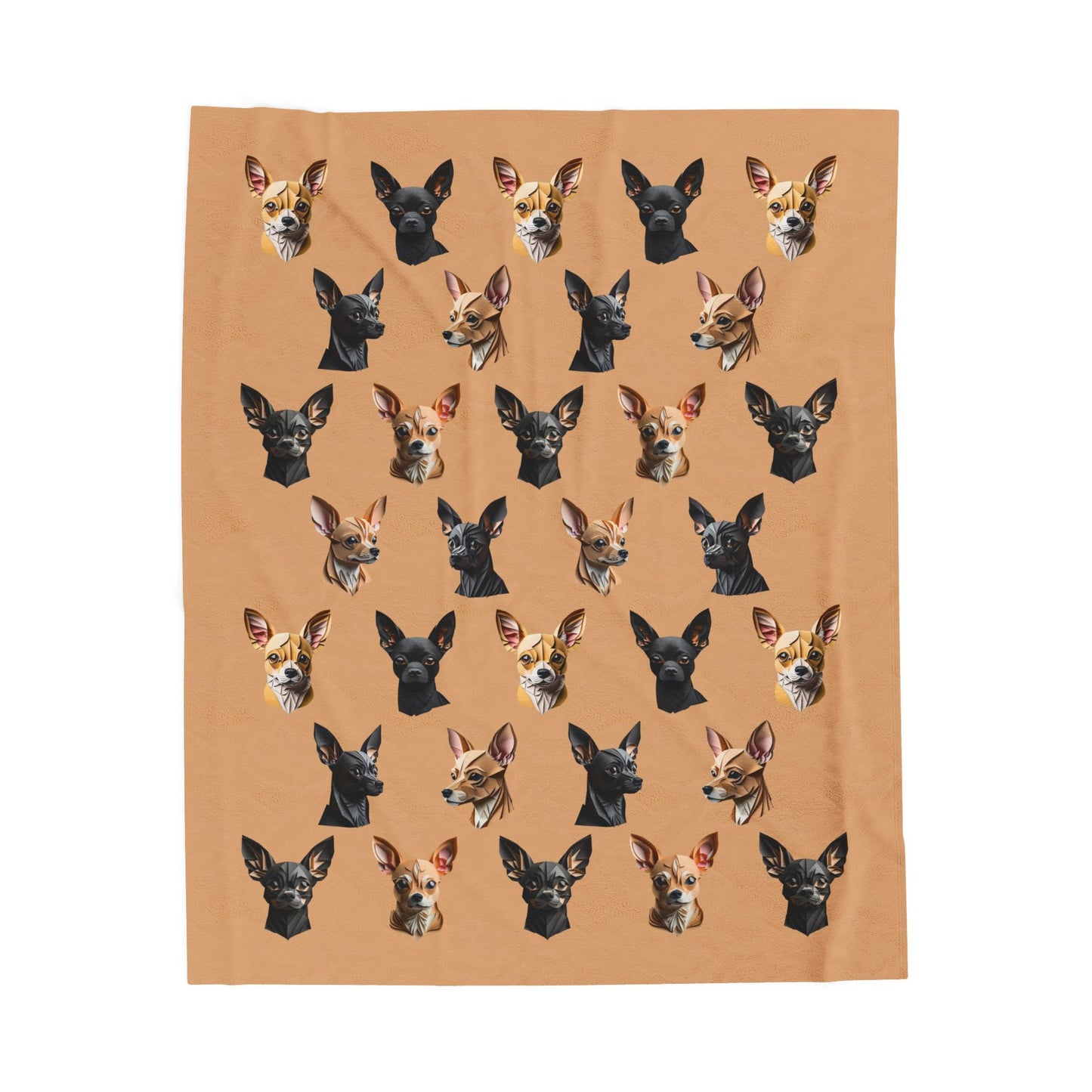 Chihuahua Charm Velveteen Plush Blanket - Fawn and Black Chihuahua Design