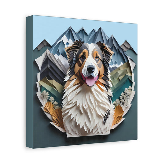 Australian Shepherd Mountain-Themed Portrait, Papercut Imitation Style Aussie Owner Gift