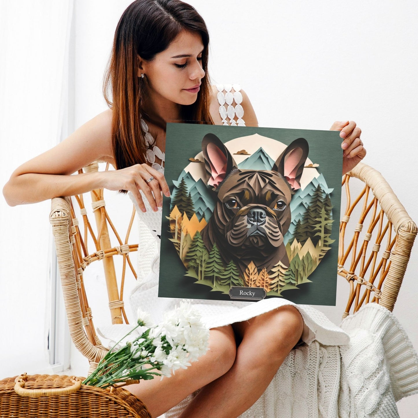 Brindle French Bulldog Wall Art - 3D Illusion Mountain Backdrop Frenchie Memorial