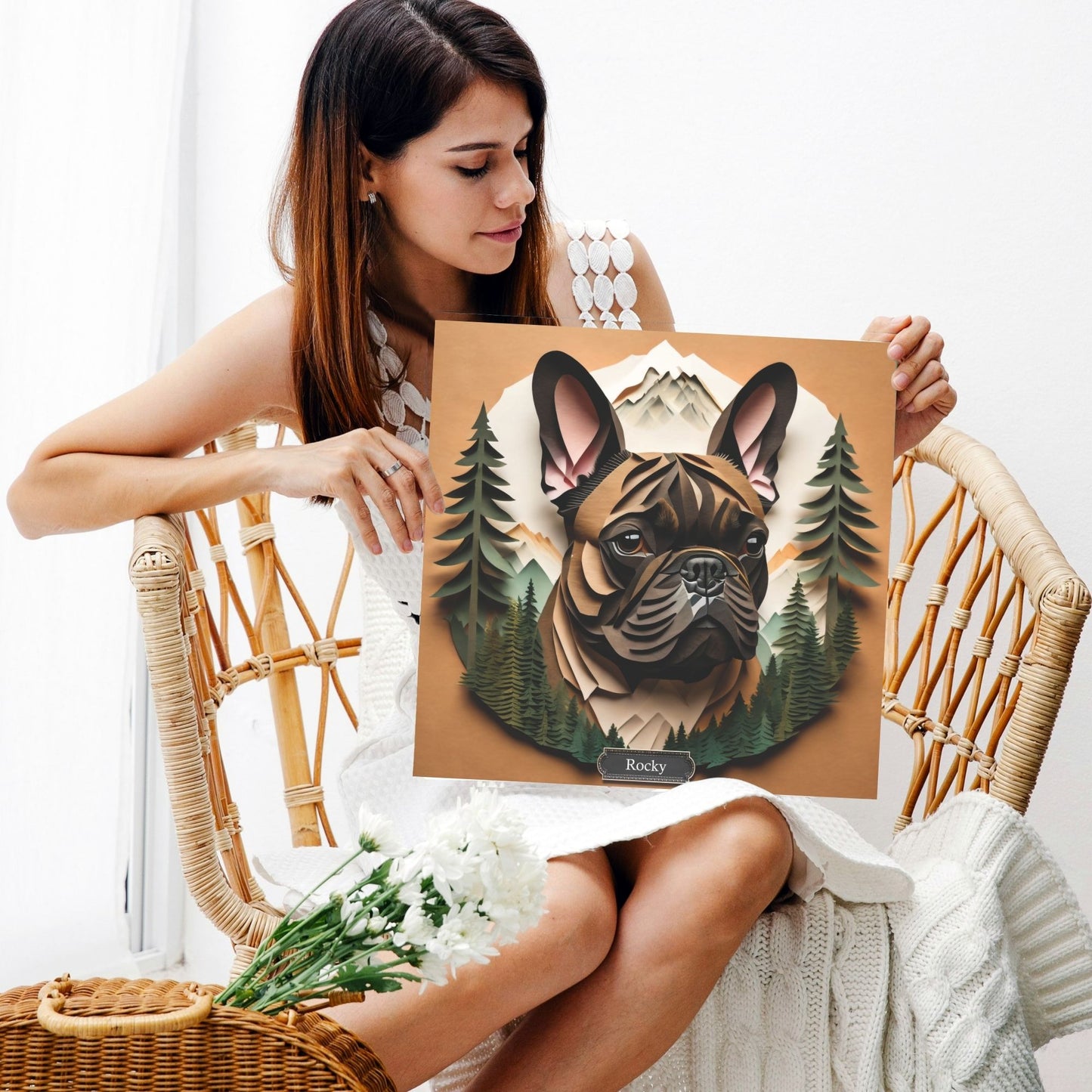 Personalized French Bulldog Wall Art - 3D Illusion Forest & Mountain Frenchie Memorial