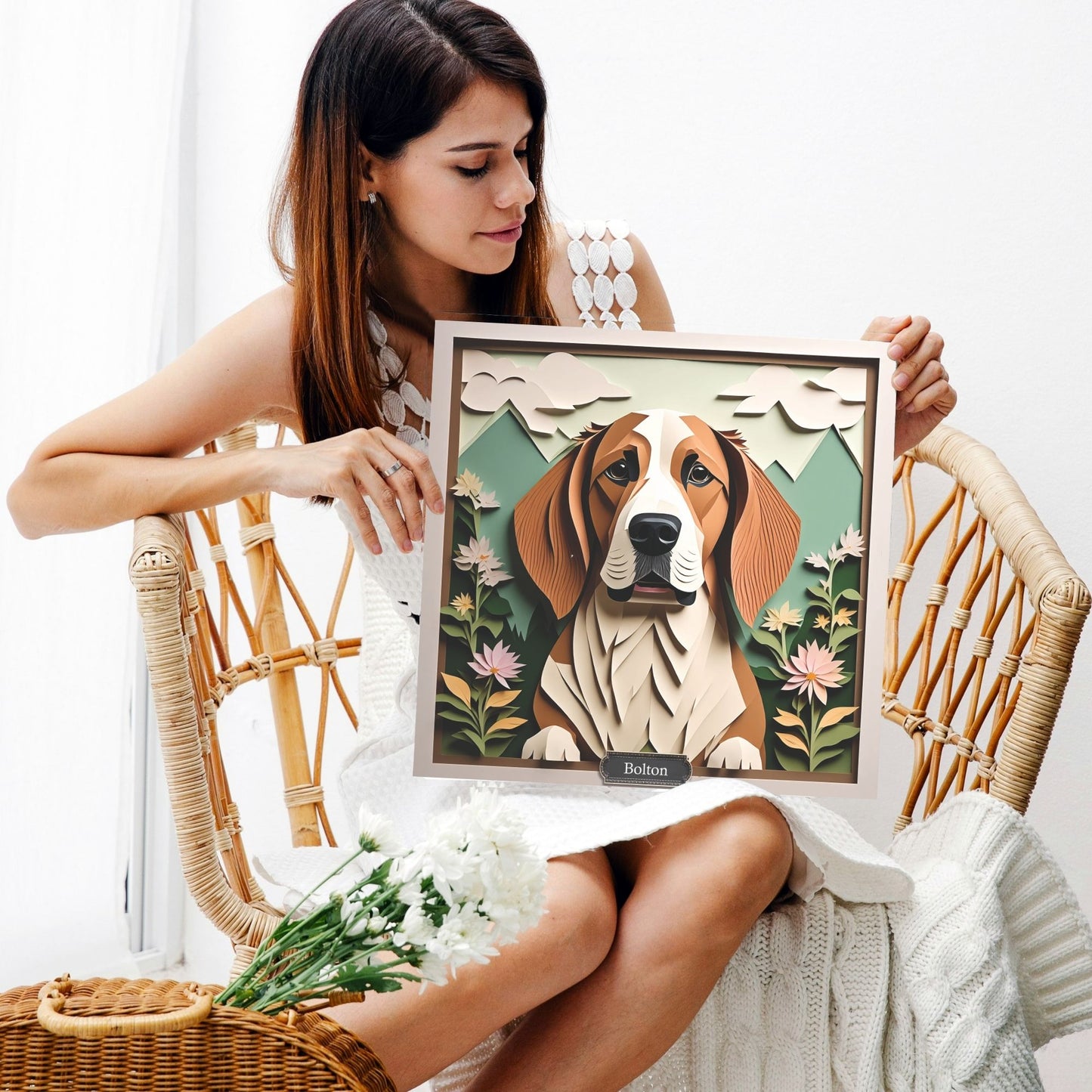 Basset Hound 3D Illusion Print Wall Art - Personalized Dog Name Canvas