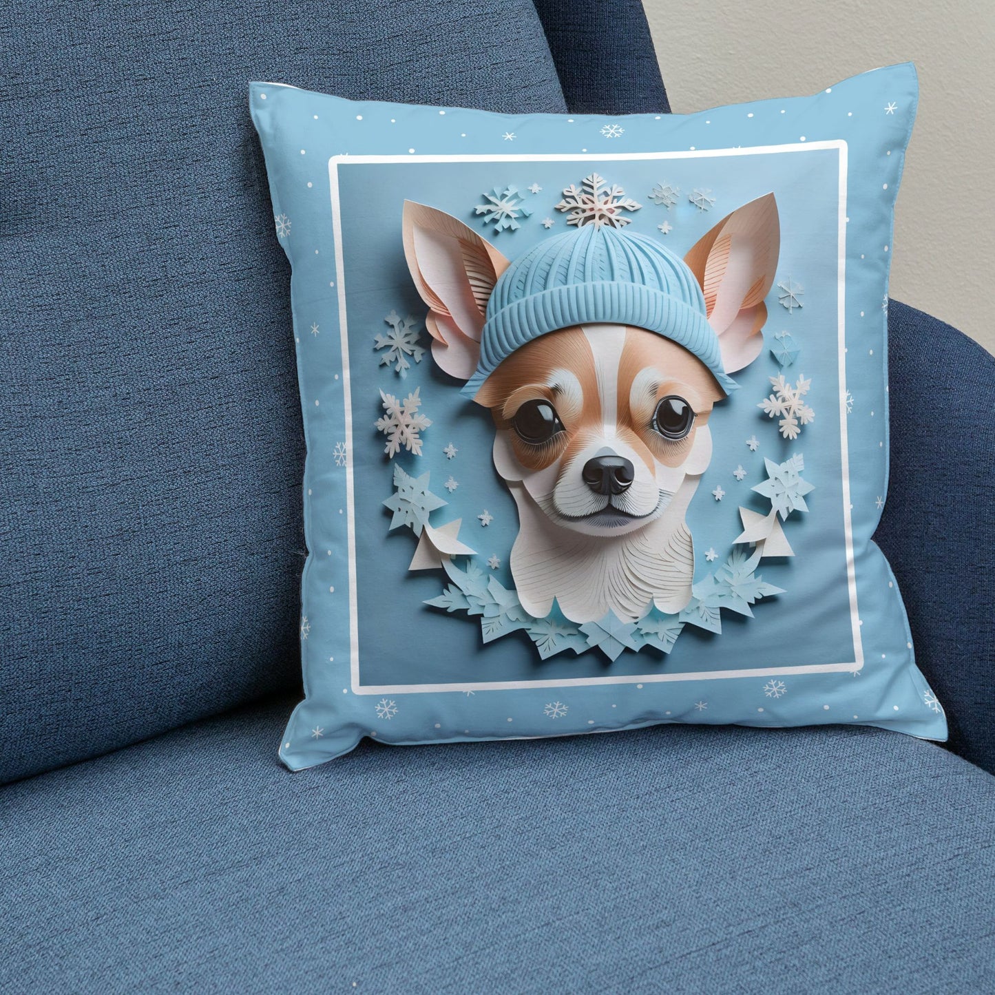 Winter Chihuahua Pillow, Seasonal Dog Lover Home Decor, Chihuahua Lover Comfort Gift