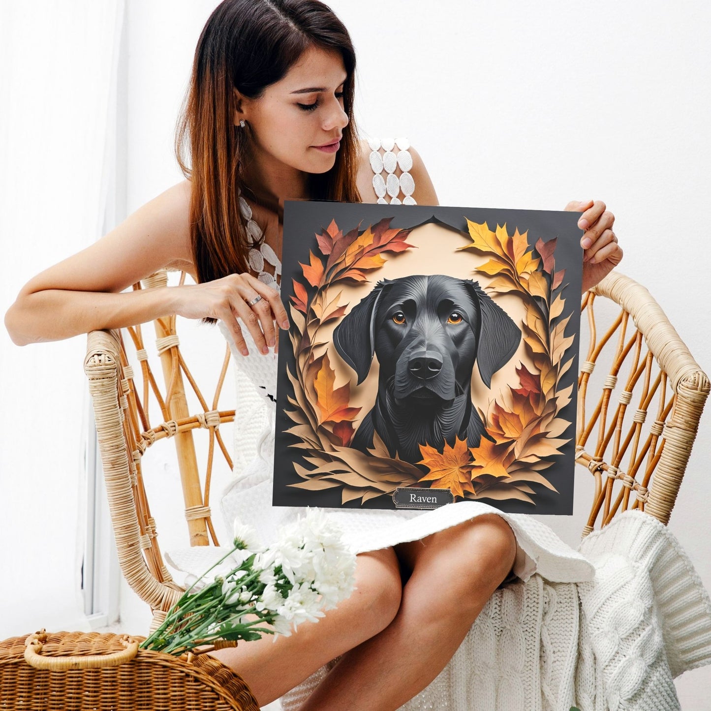 Black Lab Fall Art, Canvas Print 3D Illusion Art with Name Personalization, Labrador Memorial Gift, Best Gift for Lab Mom or Dad