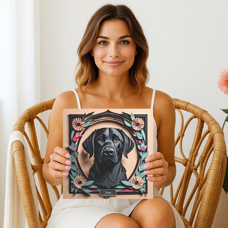 Vintage Style Black Lab Dog Wall Art - Personalized Labrador Retriever Memorial