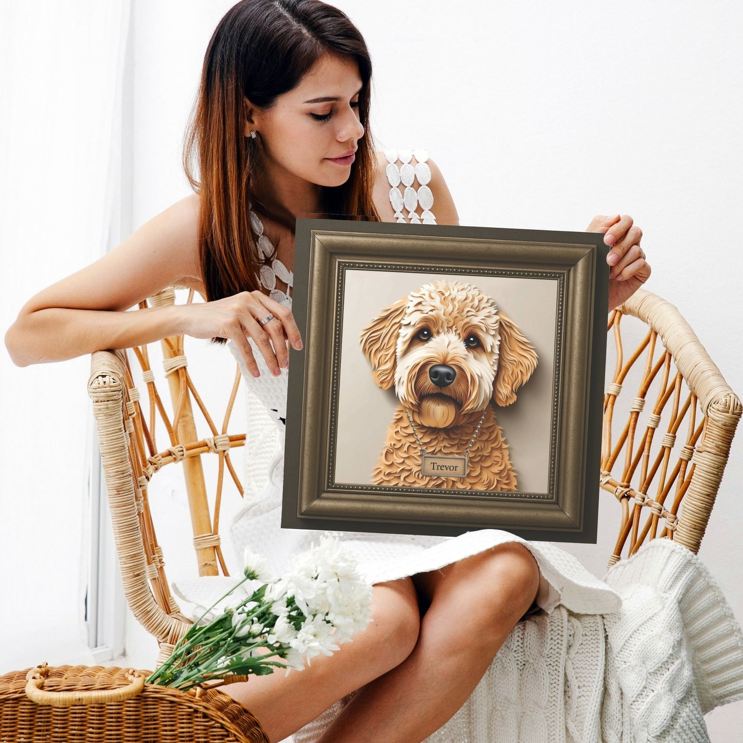 Golden Doodle Portrait in a Faux Classic Frame - 3D Illusion Canvas Print