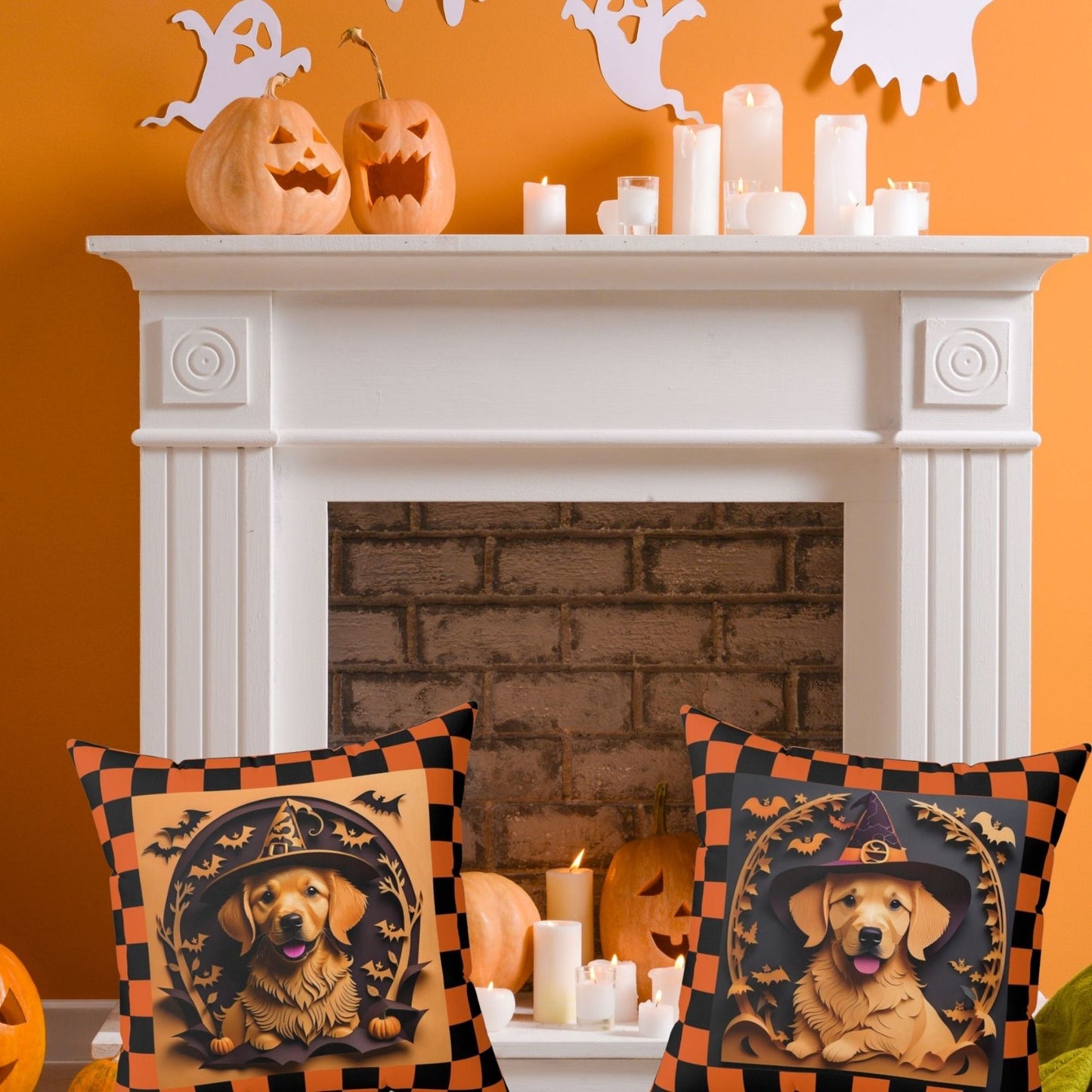Golden Retriever Halloween Pillow - Holiday Dog Decor or Gift for Golden Retriever Lover