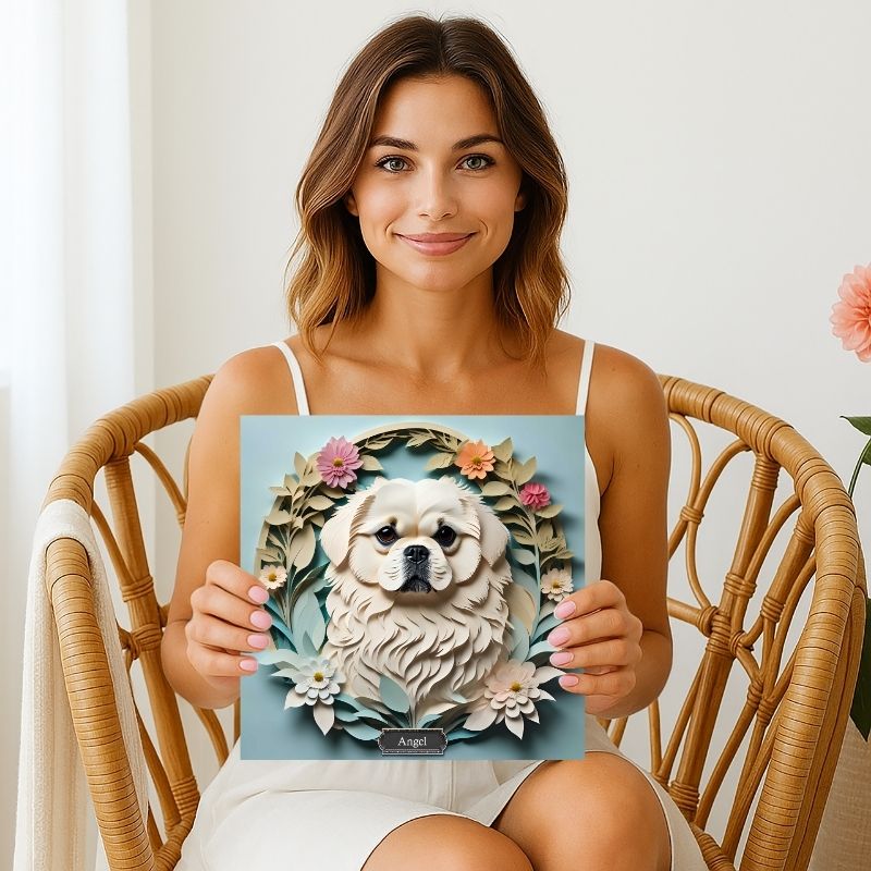 White Pekingese Dog Wall Art - Pekingese Dog Memorial Gift or Decor