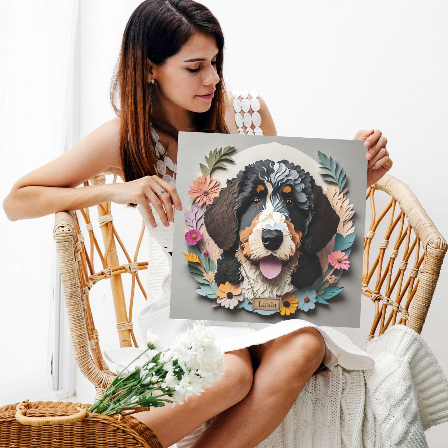 3D Illusion Bernedoodle Wall Art