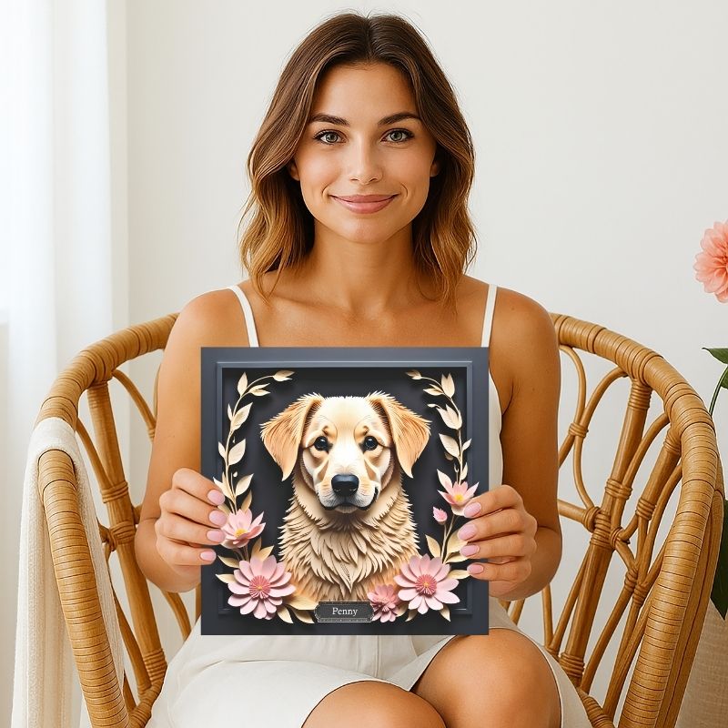 Yellow Labrador Memorial Portrait - Personalized Dog Name Canvas Print with Flowers - Custom Labrador Retriever Gift for Dog Mom or Breeder