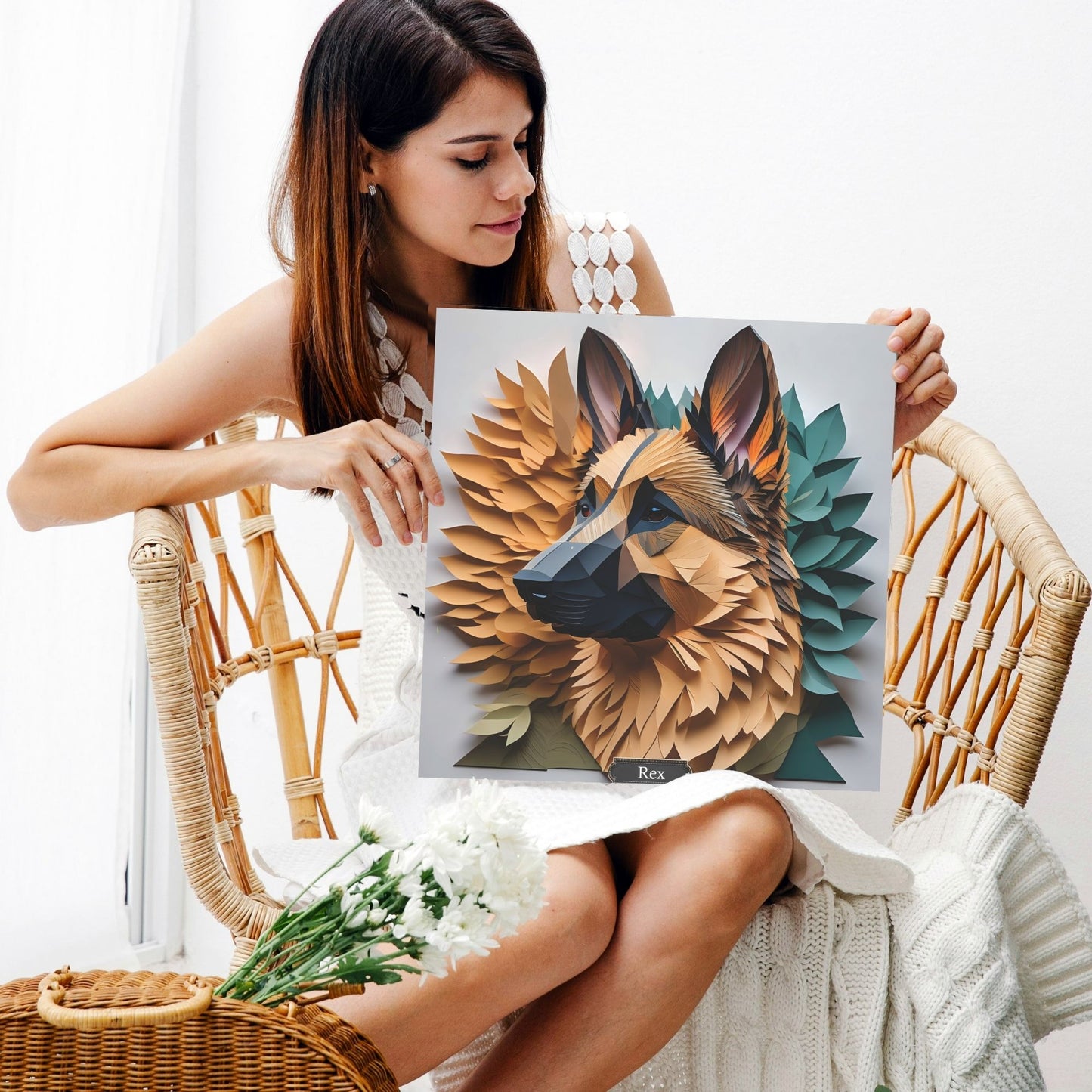 German Shepherd Memorial Portrait - 3D Illusion Art with Name Personalization,