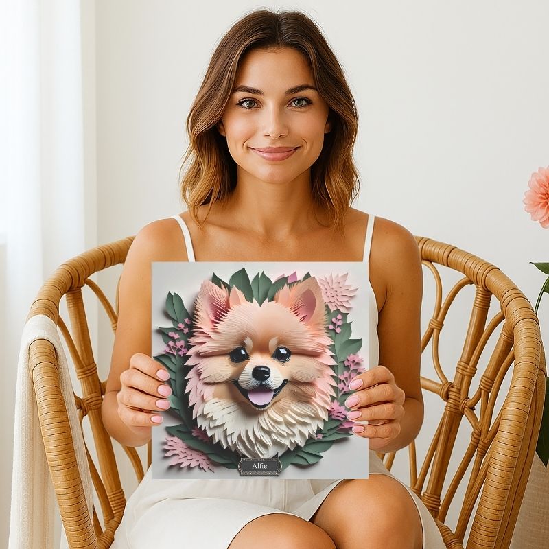 Pomeranian Floral Portrait Canvas - 3D Illusion Gallery Wrap