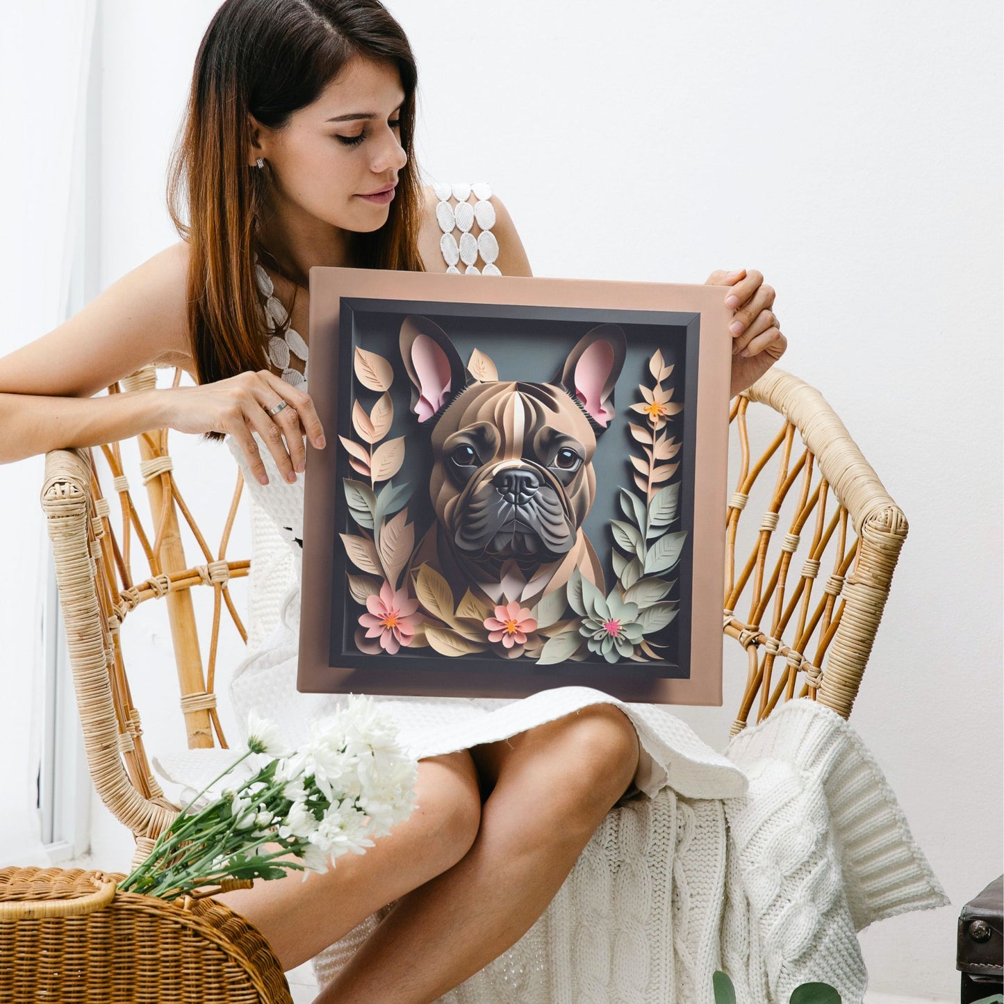 French Bulldog Print - Faux 3D Papercut Illusion Art for Sophisticated Home Decor