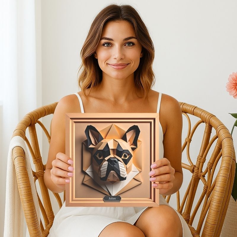 French Bulldog Portrait Origami Style - Faux Paper Craft Bulldog Lover Wall Art