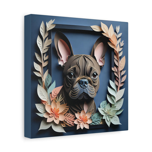 Navy Elegance French Bulldog - Faux Papercut Print with Deep Blue Backdrop