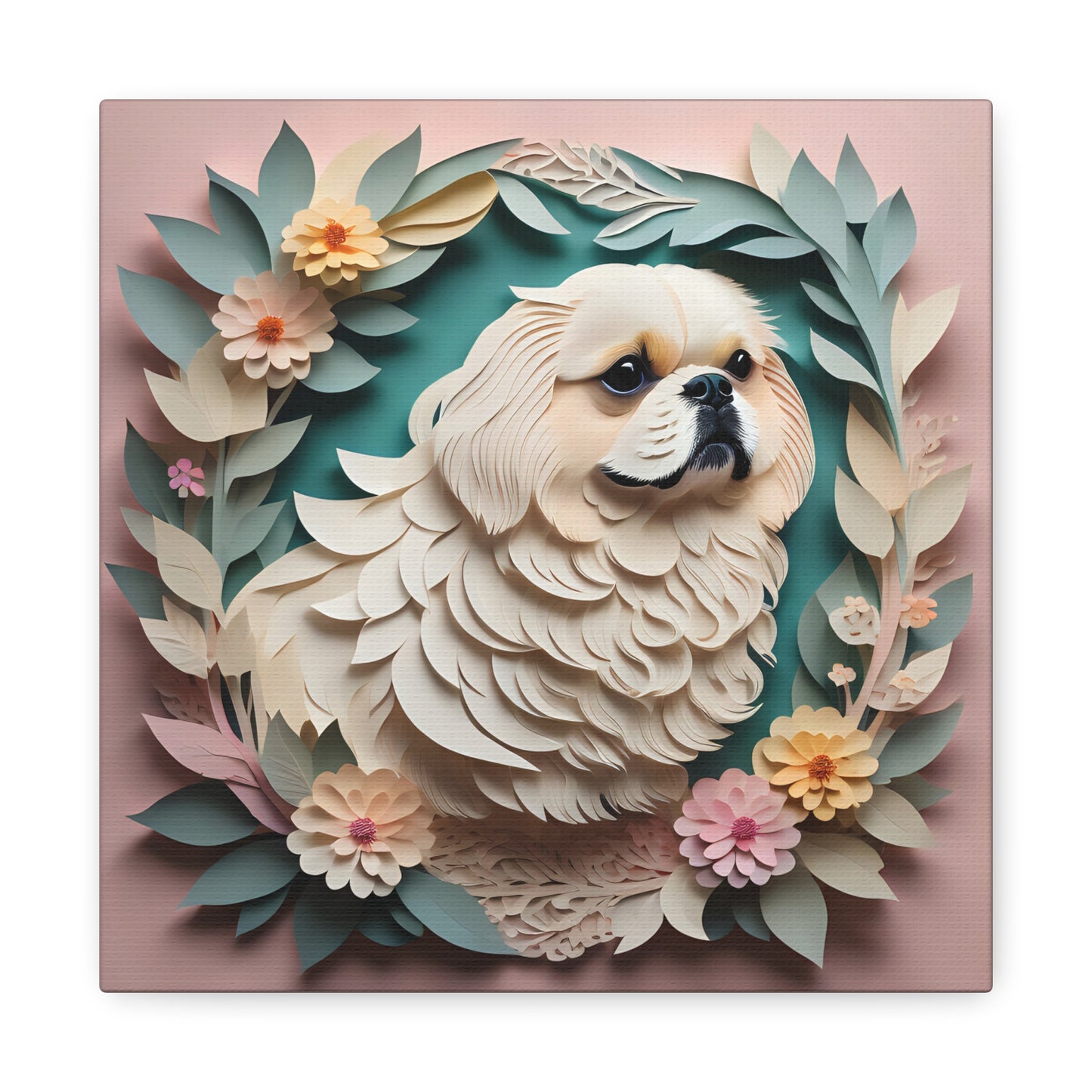 White Pekingese Floral Wall Art - Pekingese Dog Memorial Gift or Decor