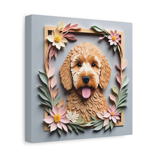 Golden or Labradoodle Canvas Wall Art with Name Tag - Personalized Doodle Dog Floral Portrait Print for Pet Lovers and Dog Moms