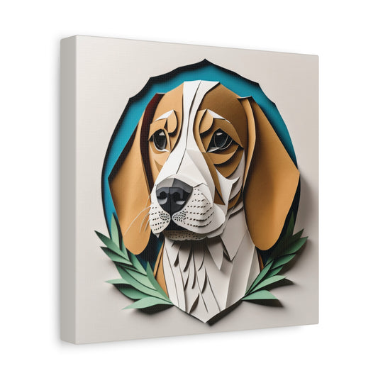 Classic Beagle Canvas Wrap, Beagle Portrait Print Imitating Papercut Art with Name Personalization, Beagle Lover Perfect Gift