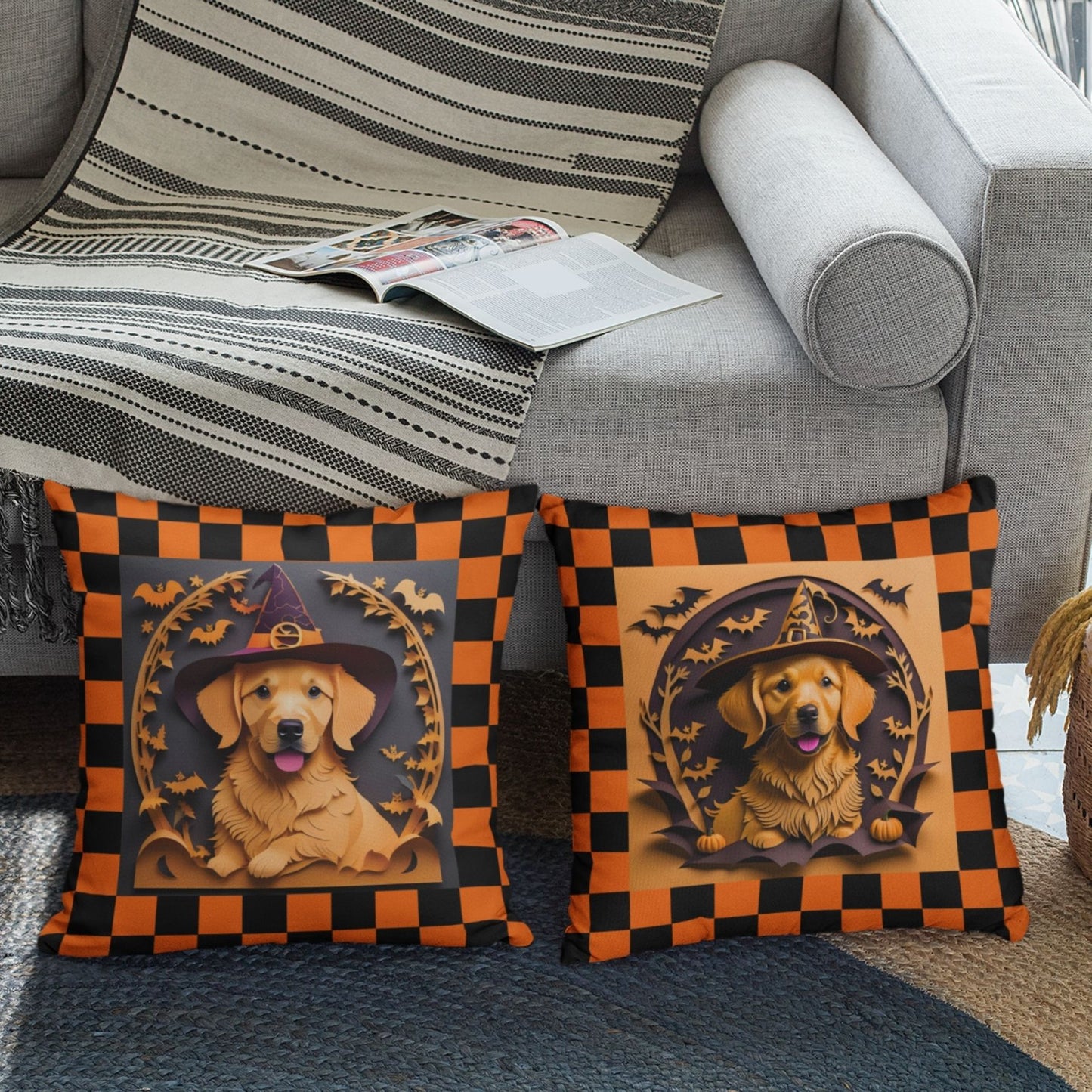Golden Retriever Halloween Pillow - Holiday Dog Decor or Gift for Golden Retriever Lover