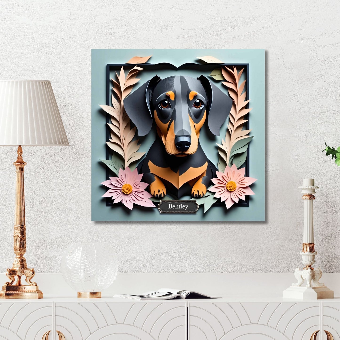 Black Dachshund Botanical Frame Wall Art - Dachshund Mom Gift or Dog Lover Decor