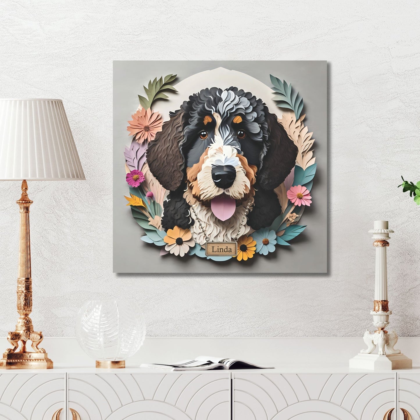 3D Illusion Bernedoodle Wall Art