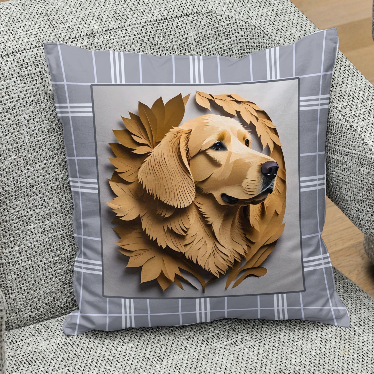 Golden Retriever Gray Plaid Pillow, Golden Retriever Gifts and Home Decor, Golden Retriever Owner Birthday or Housewarming Gift