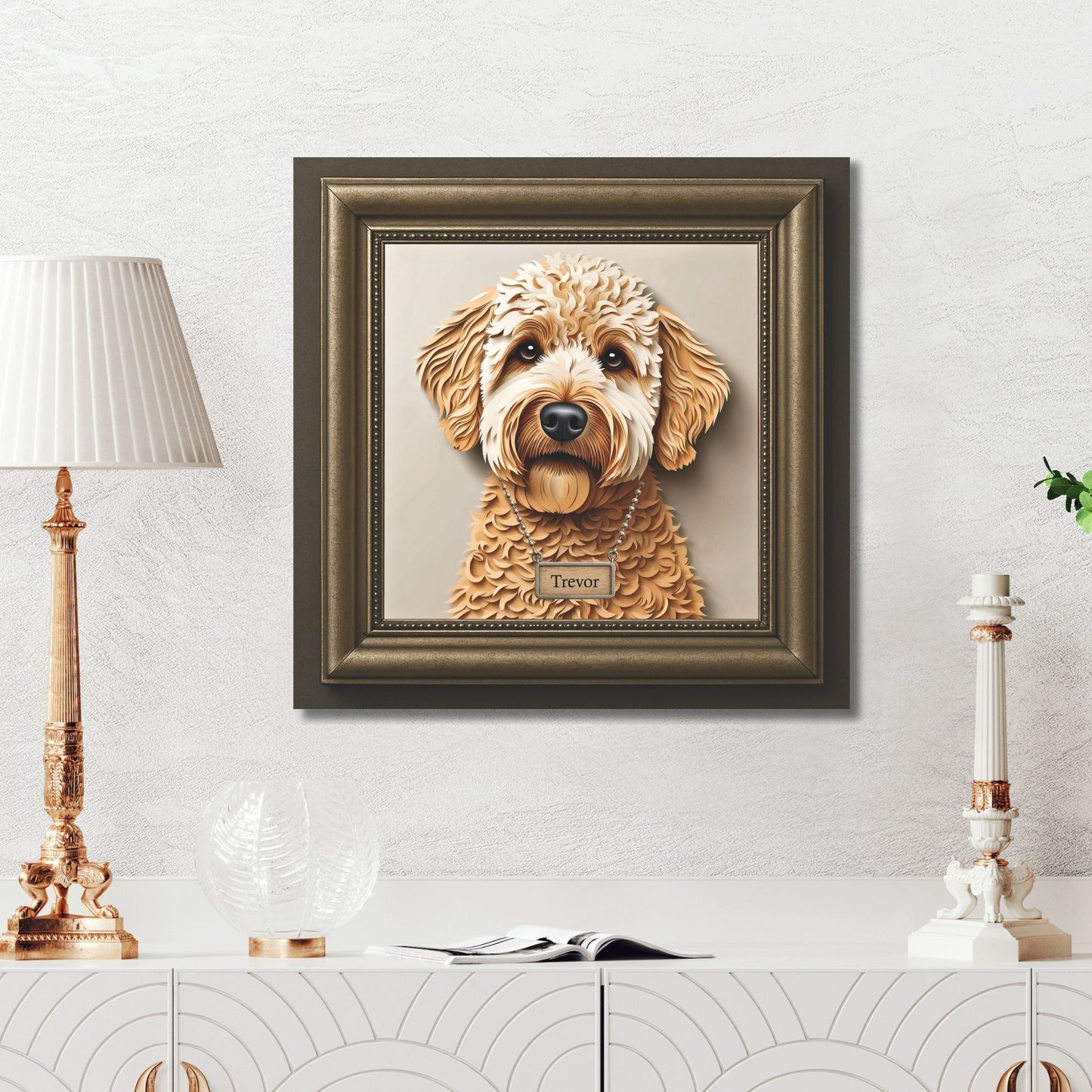 Golden Doodle Portrait in a Faux Classic Frame - 3D Illusion Canvas Print