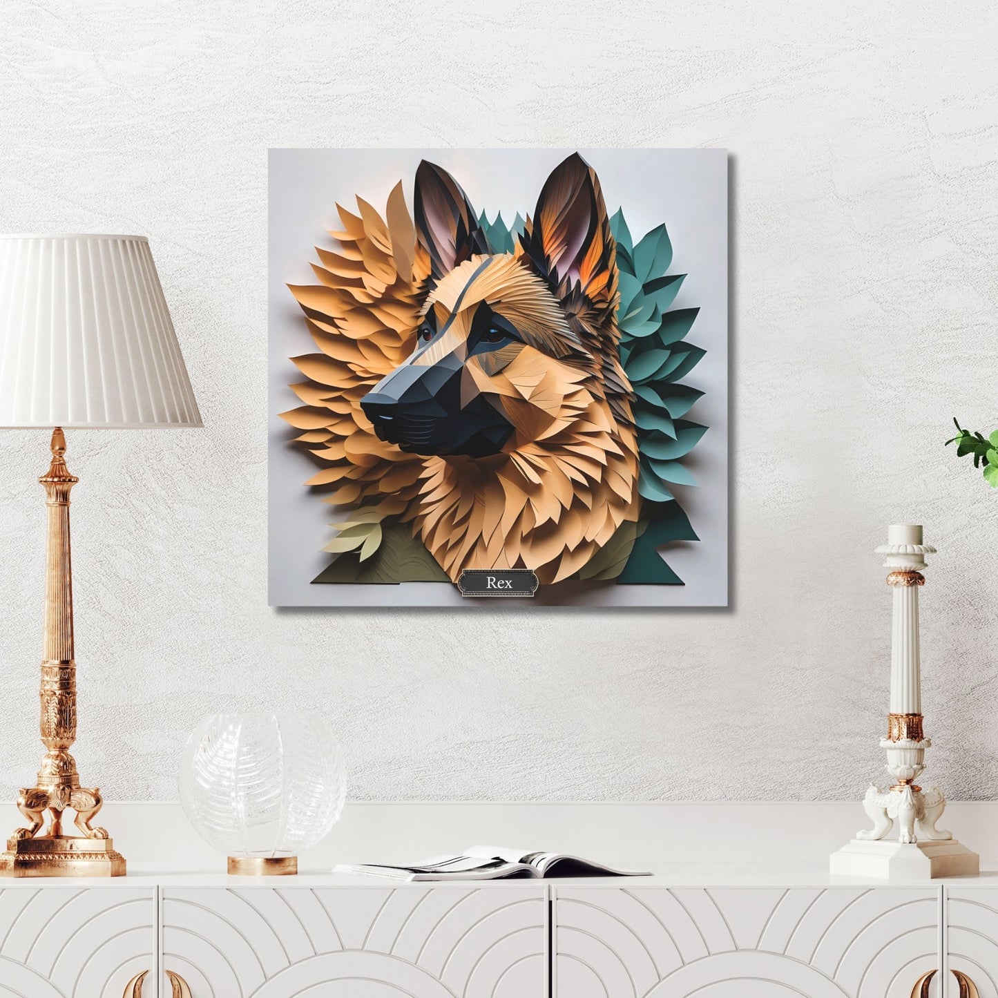 German Shepherd Memorial Portrait - 3D Illusion Art with Name Personalization,