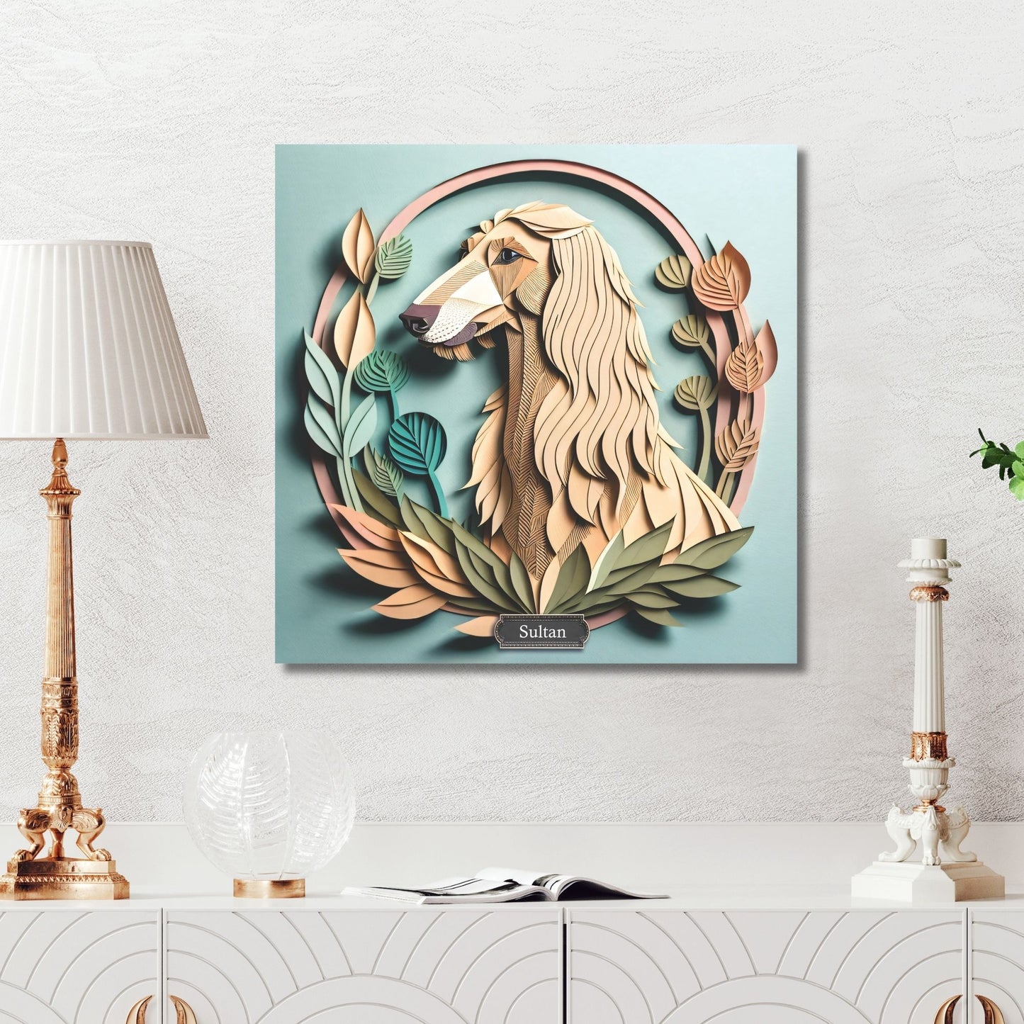 Afghan Hound Portrait in Pastels - 3D Illusion Dog Lover Wall Art