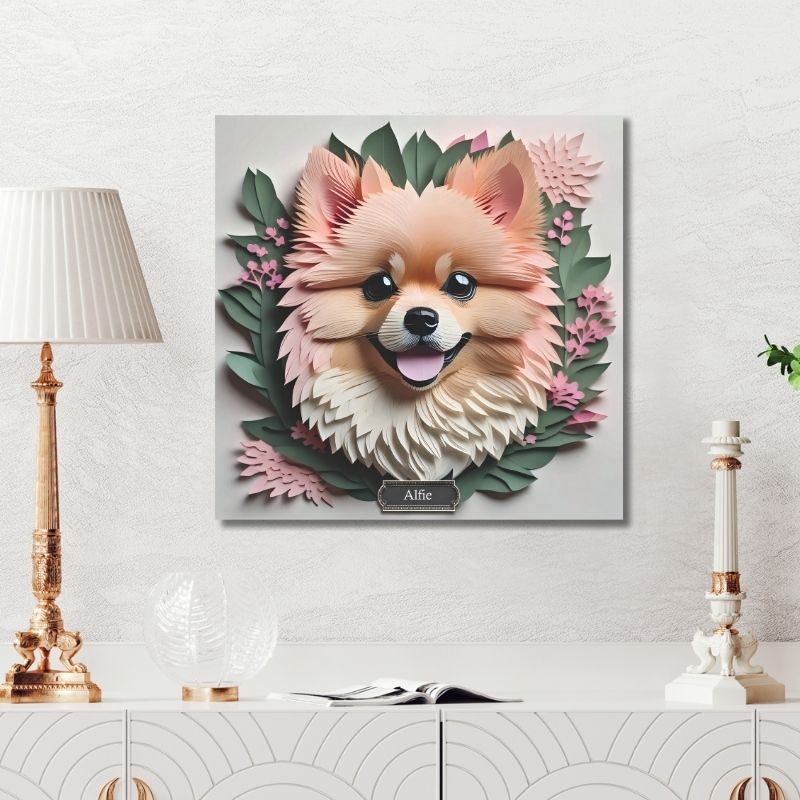 Pomeranian Floral Portrait Canvas - 3D Illusion Gallery Wrap