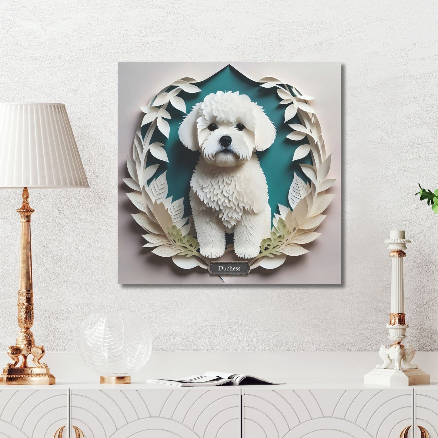 Bichon Frise Portrait in White Leaves - Bichon Mom or Dad Gift