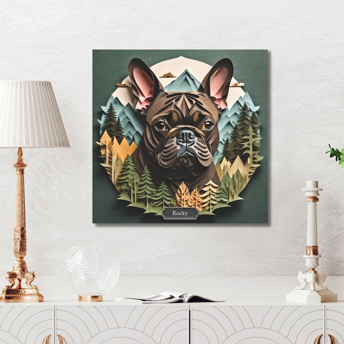 Brindle French Bulldog Wall Art - 3D Illusion Mountain Backdrop Frenchie Memorial