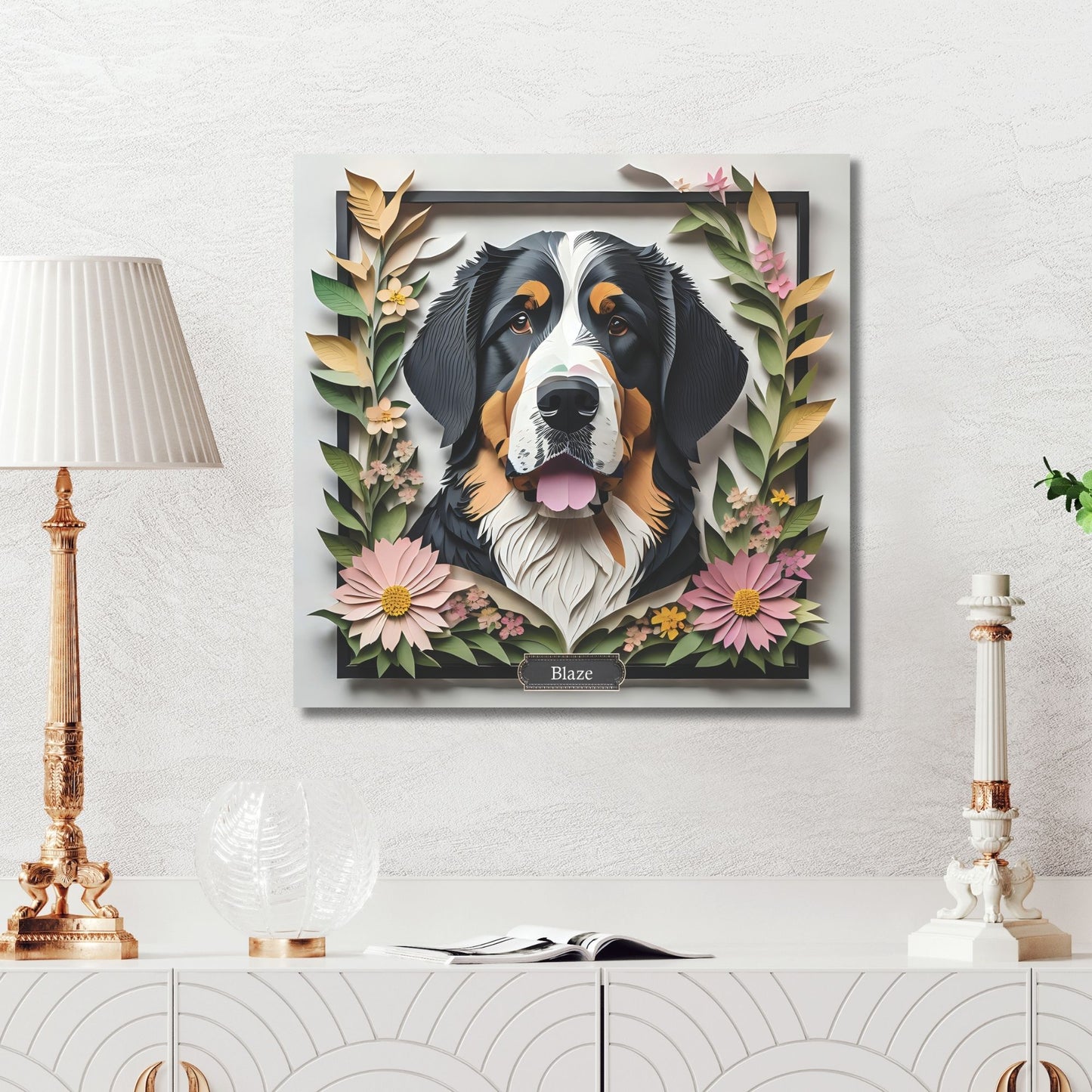 Bernese Mountain Dog Canvas Print - Vibrant Floral Design for Modern Home