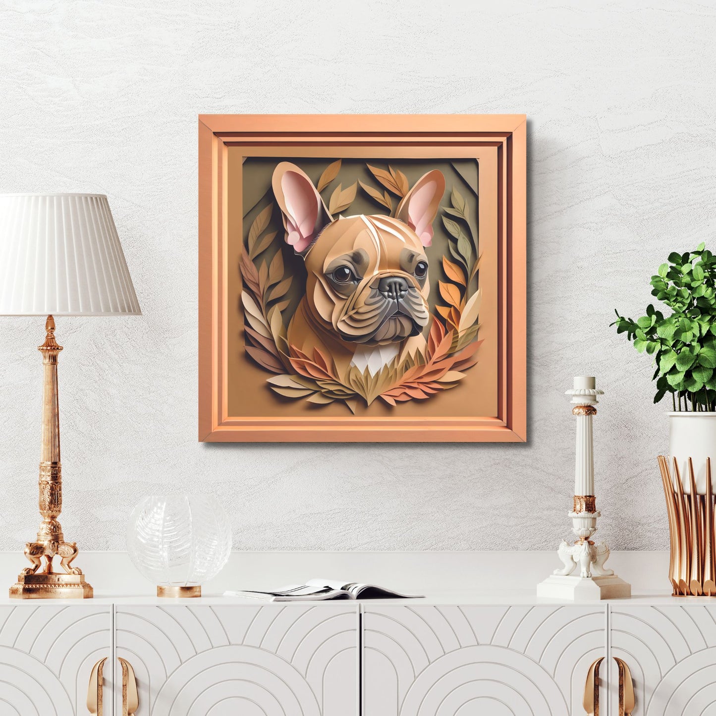 French Bulldog Portrait in Natural Colors - Faux Papercut 3D Illusion Dog Lover Wall Art
