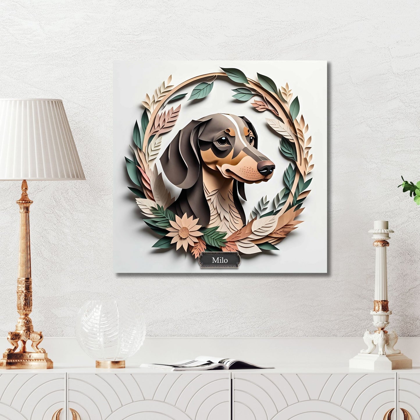 Dachshund Leafy Floral Wall Art - Dachshund Mom Gift or Dog Owner Decor