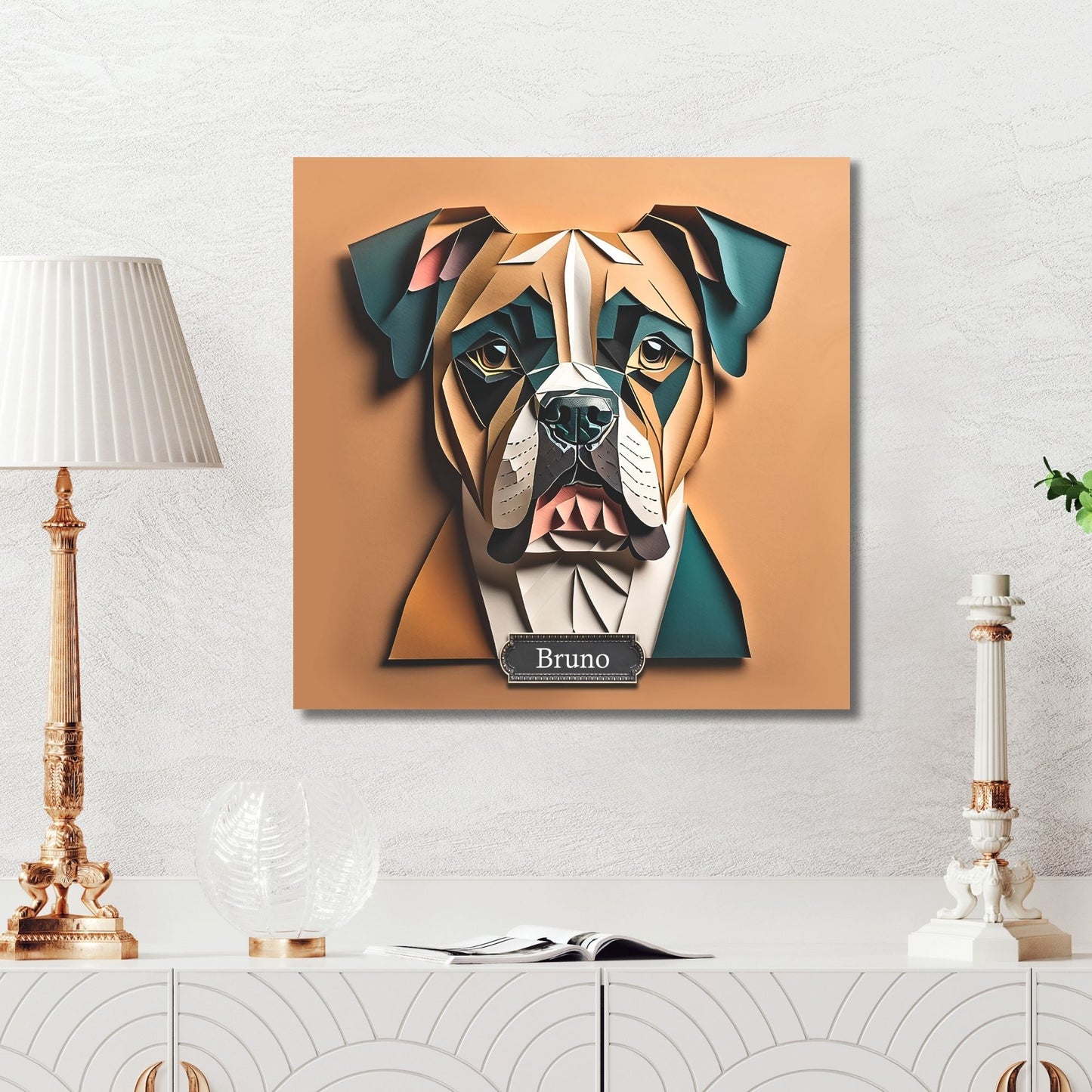 Boxer Portrait in Faux Craft Art Style - Boxer Owner Home Decor or Memorial Gift