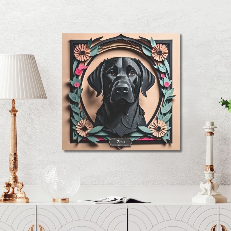 Vintage Style Black Lab Dog Wall Art - Personalized Labrador Retriever Memorial